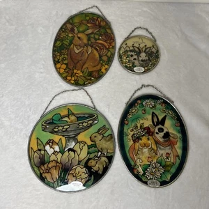 4 Painted Faux Stained Glass Rabbit Bunny Easter Amia Joan Baker Sun Catchers - Picture 1 of 12