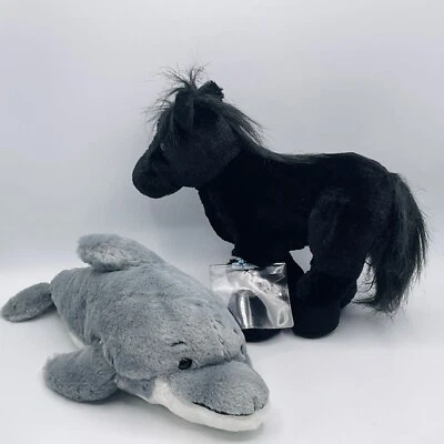Webkinz Lot Black Horse Dolphin Plush Stuffed Animals Soft Plush Ganz NO CODES - Image 1 of 4
