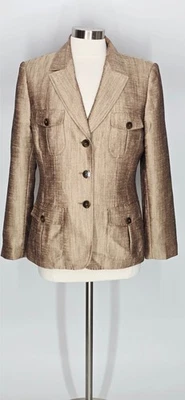 Kasper Sz 10 Elegant Fitted Blazer Safari Style Lined Golden Brown Career - Image 1 of 4