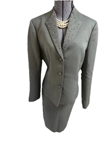 NEU 280 $ Tahari ASL Rock Anzug Größe 14 passt wie 12 zweiteiliges Set Strass - Bild 1 von 24