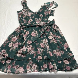 Altar’d State Melney Hunter Green Floral Fit & Flare Mini Dress Women’s XL New - Picture 1 of 6