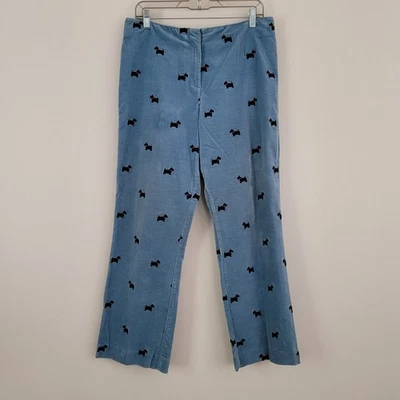Vintage LILLY PULITZER Size 10 Embroidered Scottie Dog Blue Velveteen Pants - Image 1 of 4