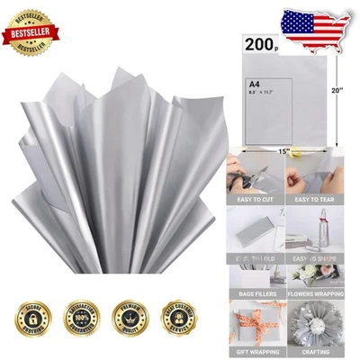 Bulk Silver Tissue Paper 200pcs 20x15" - Vibrant Craft & Party Decoration Paper - Image 1 of 4