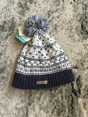 NWT Columbia Unisex Winter Blur Pom Pom Beanie White and Navy - Image 1 of 3