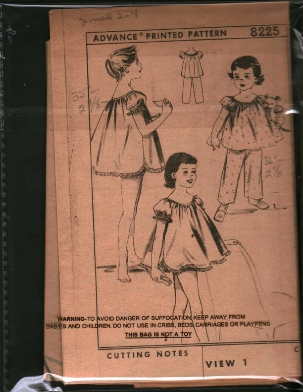 8225 Vintage Advance SEWING Pattern Girls Toddler 1960s Pajamas Nightgown Shorts - Image 1 of 1