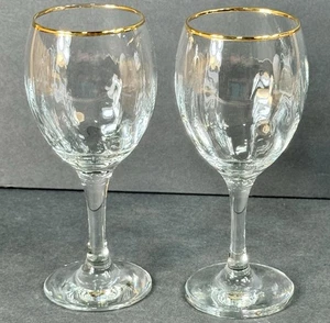 Crystal Wine Glass Pair Gold Rim - Picture 1 of 10