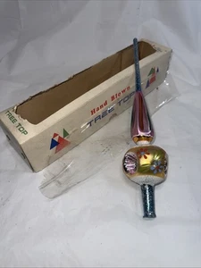 Vintage SANTA LAND Christmas Tree Triple Indent Mica Glass Finial Topper W BOX - Picture 1 of 19