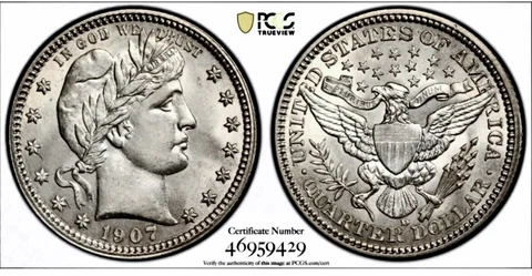1907-d Barber Quarter, PCGS MS-62 Est. 300 Survived Uncirculated, Rarity-6.4 Cover