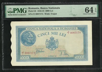 Romania : 5000 Lei 1943 ; PMG : Choice UNC 64 ; EPQ (Ref 1874) - Image 1 of 2