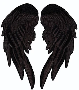 Mitternachtsschwarze schwarze Engelsflügelaufnäher 14" | große realistische Flügel bestickter Aufnäher - Bild 1 von 6