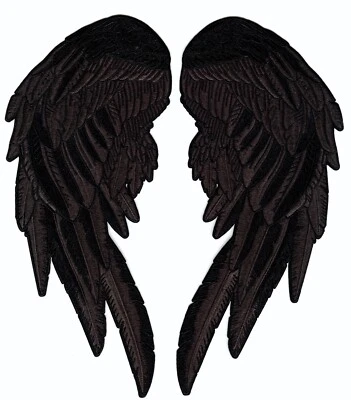 Midnight Black Angel Wing Patches 14" | Large Realistic Wings Embroidered Patch - Image 1 of 4