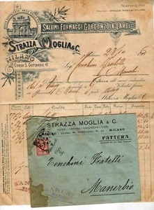 STRAZZA & MOGLIA SALUMI E FORMAGGI MILANO FATTURA E BUSTA 23-10-1906 - Picture 1 of 1