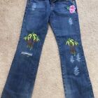 Miss Me Jeans Womens Size 28 Tropical Aloha Palm Trees Hibiscus Bootcut