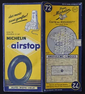 Carte MICHELIN 72 ANGOULEME LIMOGES 1952 Guide Bibendum pneu tyre map - Imagen 1 de 1