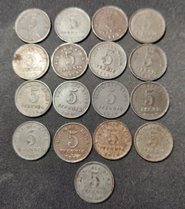 Lot 17 Kaiserreich Deutsche 1.WK 1918 5 Pfennig Münzen A B D - Bild 1 von 13