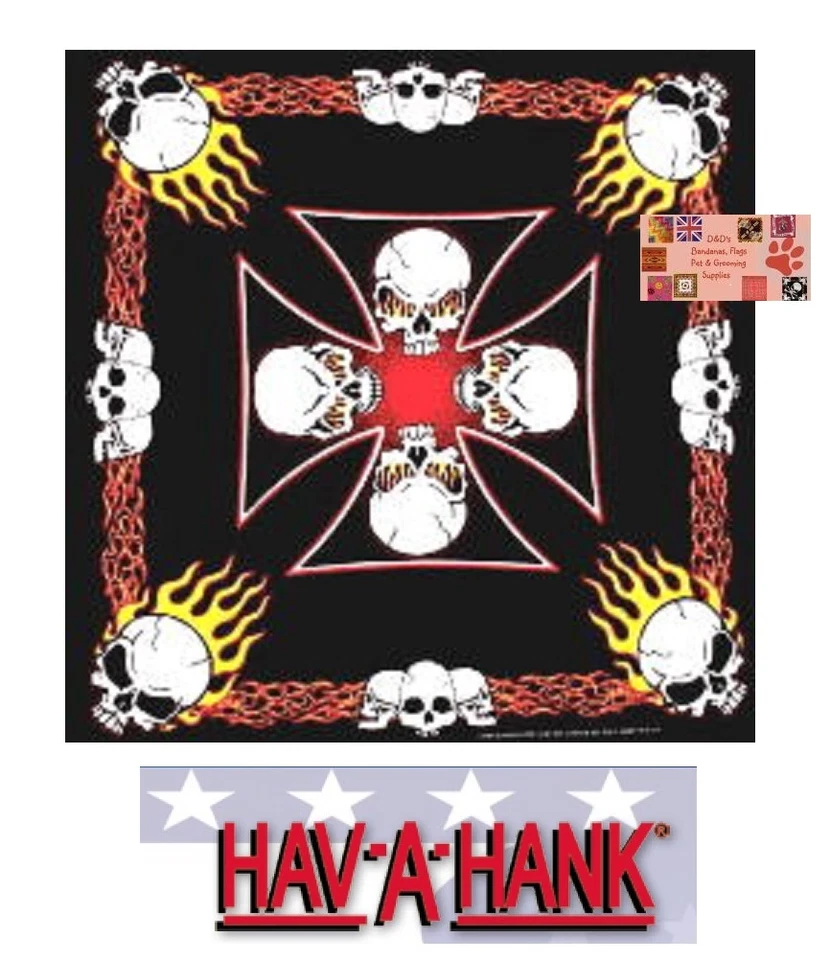  SKULL MALTESE IRON CROSS FLAME Fire Biker Bandana BANDANNA SCARF Scarve Head  - Image 1 of 1