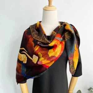 100% Mulberry Silk Scarf Ladies Women Square Scarf Animal Print Head Shawl Scarf - Picture 1 of 4