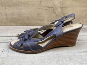 Clarks Active Air Soft Blue Leather Open toe Strappy Mid Heel Sandals Size 5 38 - Picture 1 of 11