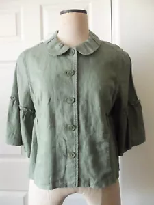 Juicy Couture Palm Green 100% Linen Cropped Elbow Length Sleeve Shirt Jacket 14 - Picture 1 of 8