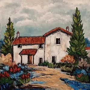 Rustic Houses Tuscany Countryside Landscape 8x8" Original Oil Painting Handmade - Picture 1 of 12