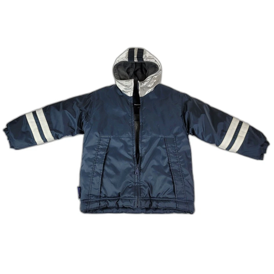 Abrigo de invierno London Fog juvenil - azul marino - rayas blancas - metálico. Talla: Juvenil L Foto 1 de 4