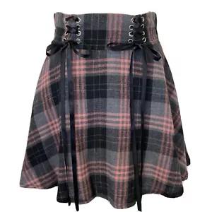 Falda Rosa Y Gris Cuadros Plisados Cintas Corsé Punk Gótico Junior's M Mediano - Imagen 1 de 9