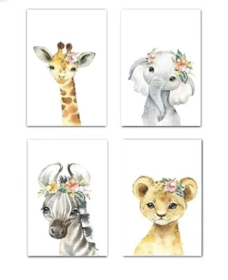 Diseños por Maria Inc Juego de 4 Corona de Flores SIN MARCO Bebé Animales Guardería Arte Foto 1 de 4