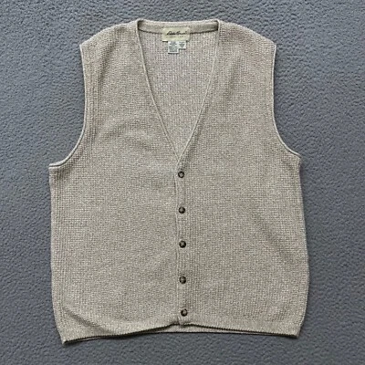 Vtg Eddie Bauer Sweater Vest Mens M Tall Beige Cotton Knit Heritage Grandpa - Image 1 of 4