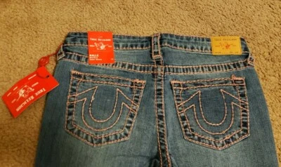 Pantalones de mezclilla Halle Big T True Religion para niñas nuevos con etiquetas, talla 14, costuras rosas Foto 1 de 4