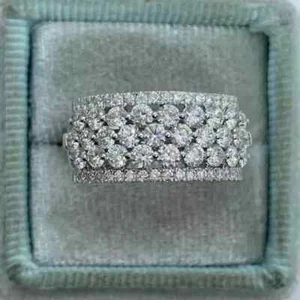 14K White Gold Plated 3Ct Round Real Moissanite Half Eternity Wedding Band Ring - Picture 1 of 7
