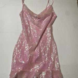 Lucy In The Sky Mini Bodycon-Kleid rosa schillernd Pailletten Größe Small S - Bild 1 von 6