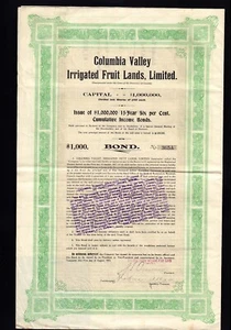 Columbia Valley Irrigated Fruit Lands Limited Canada 1912 with dividend coupons - Picture 1 of 1