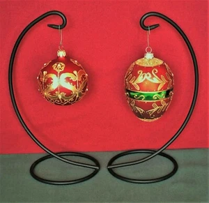 Vintage Christmas Ornament 2 pc Set Glass Fancy Decoration Glitter & Rhinestones - Picture 1 of 12