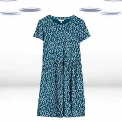 Ex Seasalt Women's Dress -Short Sleeve Fit & Flare Jersey Blue Floral - Image 1 of 4