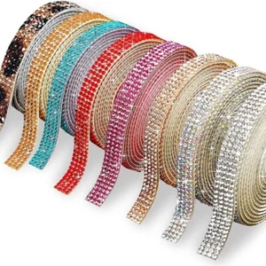 1Yard DIY 1.35CM Glitter Rhinestone Trim Iron on Strip Crystal Edge for Clothing - Picture 1 of 19