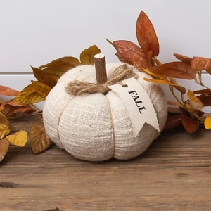 Calabaza pequeña tejida crema con etiqueta de tela - Imagen 1 de 1