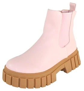 Berness Women Ankle Chelsea Boots Chunky Lug Sole Platform Booties CAMILA Pink - Picture 1 of 5