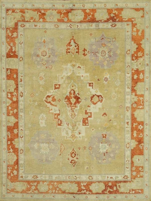  Transitional Green Oushak Turkish Area Rug 8x10 Ft Vegetable Dye Wool Carpet - Image 1 of 4