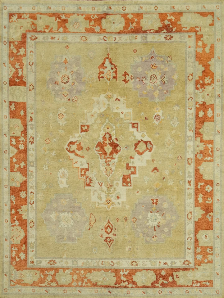 Transitional Green Oushak Turkish Area Rug 8x10 Ft Vegetable Dye Wool Carpet - Image 1 of 4