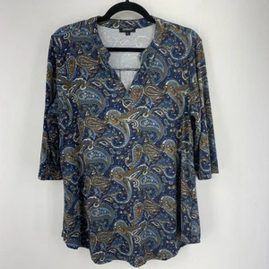 Boho Peasant Hippie Tunic Top Paisley Colorful 3/4 Roll Tab Sleeve Stretch - Picture 1 of 8