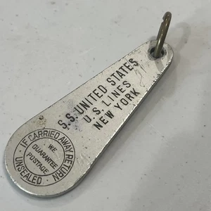 US Lines Ocean Liner Steamship SS United States Cabin Llavero Tag Room B193 - Imagen 1 de 3