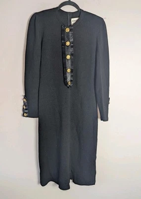 Vintage Adolfo at Saks Fifth Avenue Black Knit Gold Button Dress Size Medium M - Image 1 of 4