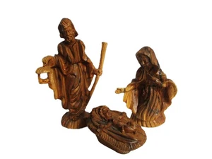 Hand Carved Olive Wood Holy Family Nativity Vintage Christmas Religious Statues - Picture 1 of 7