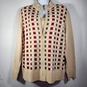 Conjunto de suéter/chaqueta y concha St. John Sport talla L informal tejido noche cuadros rojos - Imagen 1 de 24