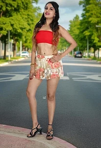 Sexy Minirock rot Blumen transparent Rara | Lagenlook transparent Sommer Outfit Rock - Bild 1 von 7
