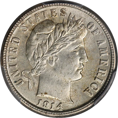1914-S Barber Dime PCGS MS63 Great Eye Appeal Strong Strike - Image 1 of 4