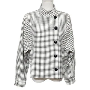 Cabi Windowpane Jacket Womens Medium White Asymmetrical Button Fall 2016 #3173 - Picture 1 of 16