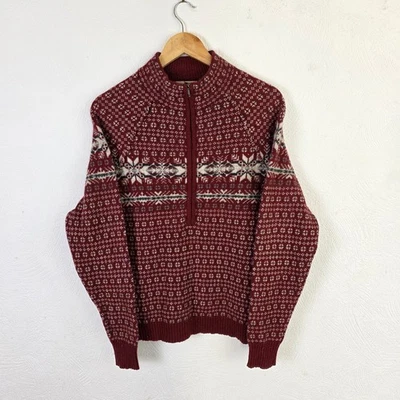 Vintage Woolrich Jumper Womens Large Red Fair Isle Half Zip Lambs Wool Sweater - Image 1 of 4