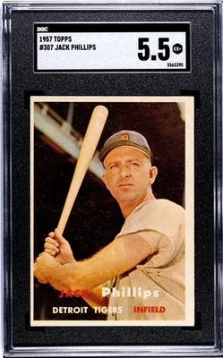 1957 Topps #307 Jack Phillips Detroit Tigers SGC 5.5 EX+ - Image 1 of 2