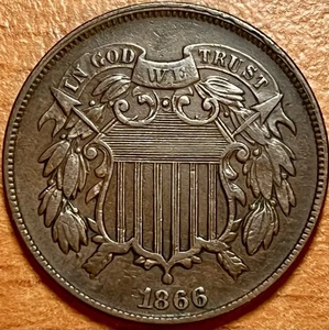 1866 2-Cent Piece - XF/AU - “WE” BOLD In Motto + Error!! Set Collection Lot Brk - Picture 1 of 2